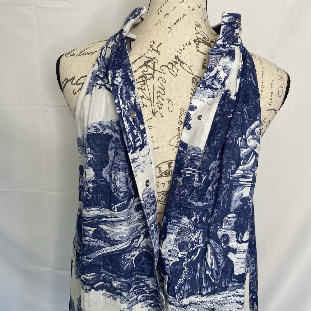 COS French Toile linen collection halterneck maxi dress white and‎ blue size 6 - Picture 6 of 13